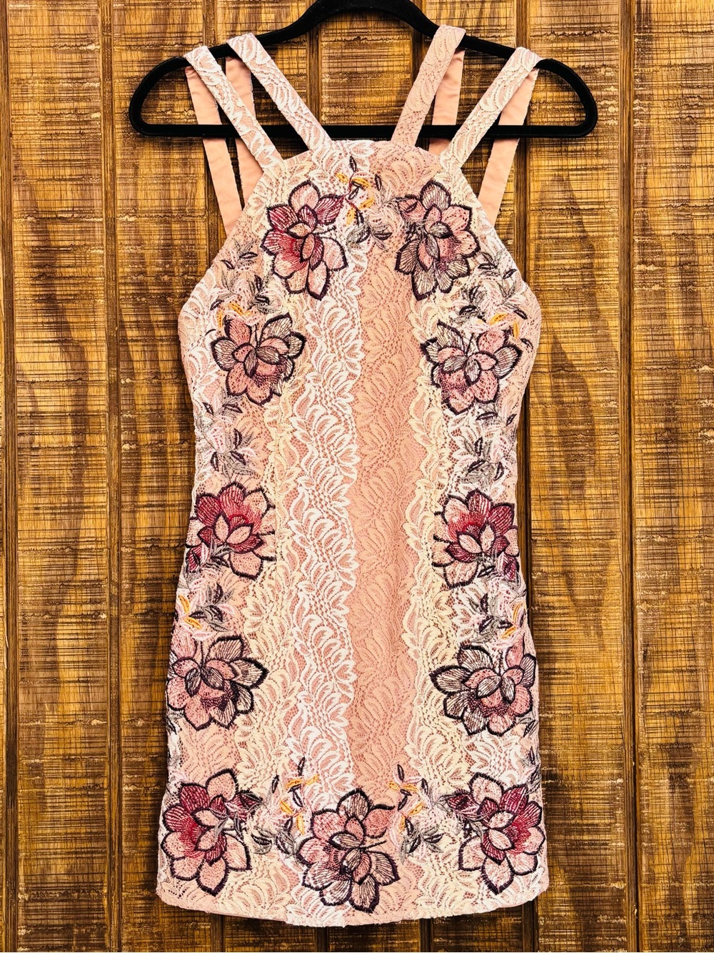 Anthropologie Foxiedox Light Mauve Pink Nude Floral Lace Overlay Dress